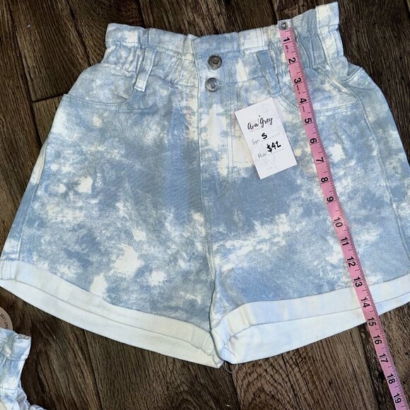 Blue White Tie Die Paperbag Denim Shorts - Picture 10 of 15
